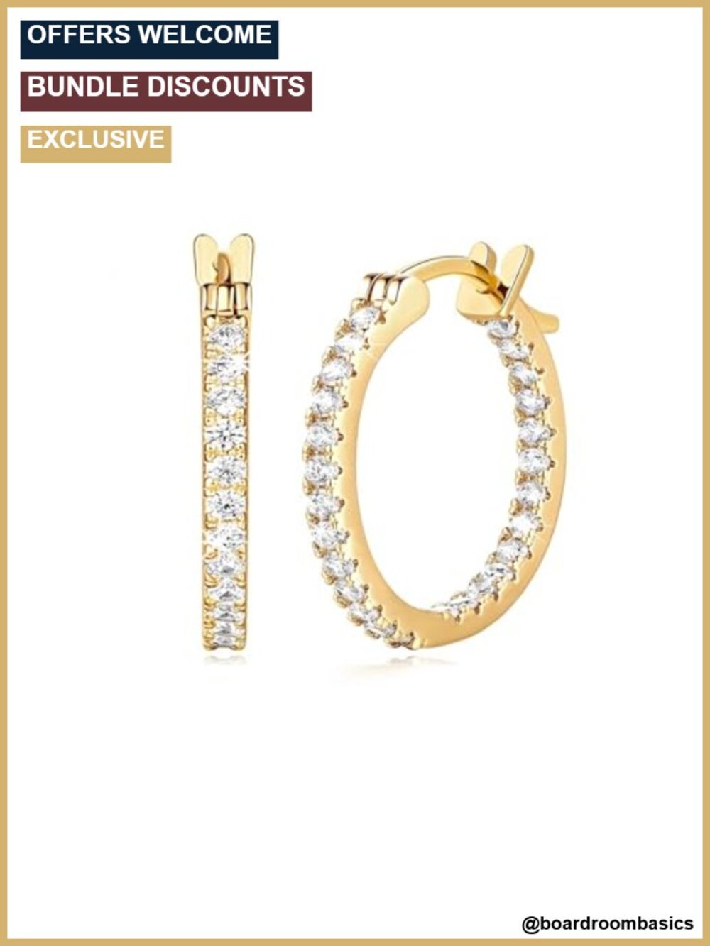 14K Gold Plated Hoop Earrings 2MM Thin Cubic Zirconia Hypoallergenic Comfort Fit